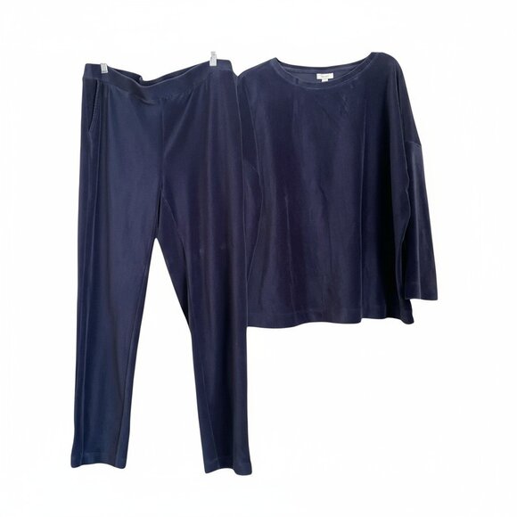 J.Jill Pure Ribbed Velour Navy Blue Crew Sweatshirt Elastic Waistband Pantsuit - Picture 14 of 14